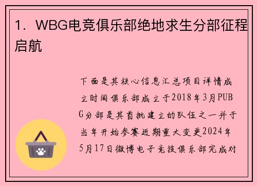 1.  WBG电竞俱乐部绝地求生分部征程启航